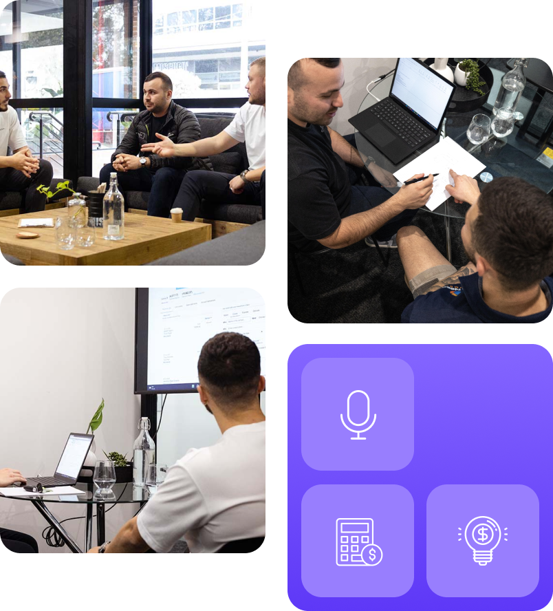 A photo grid showing Grey Space Advisory Team and bunch of icons.