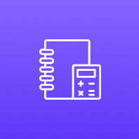 A purple notebook and calculator icon.